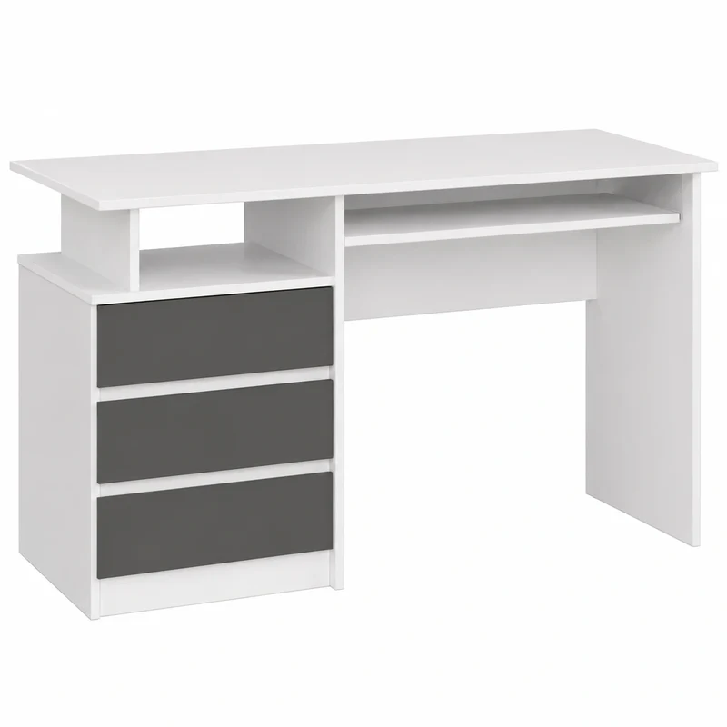 Moderner Büroschreibtisch mit Tastaturablage und Stauraum, Weiß/Graphitgrau