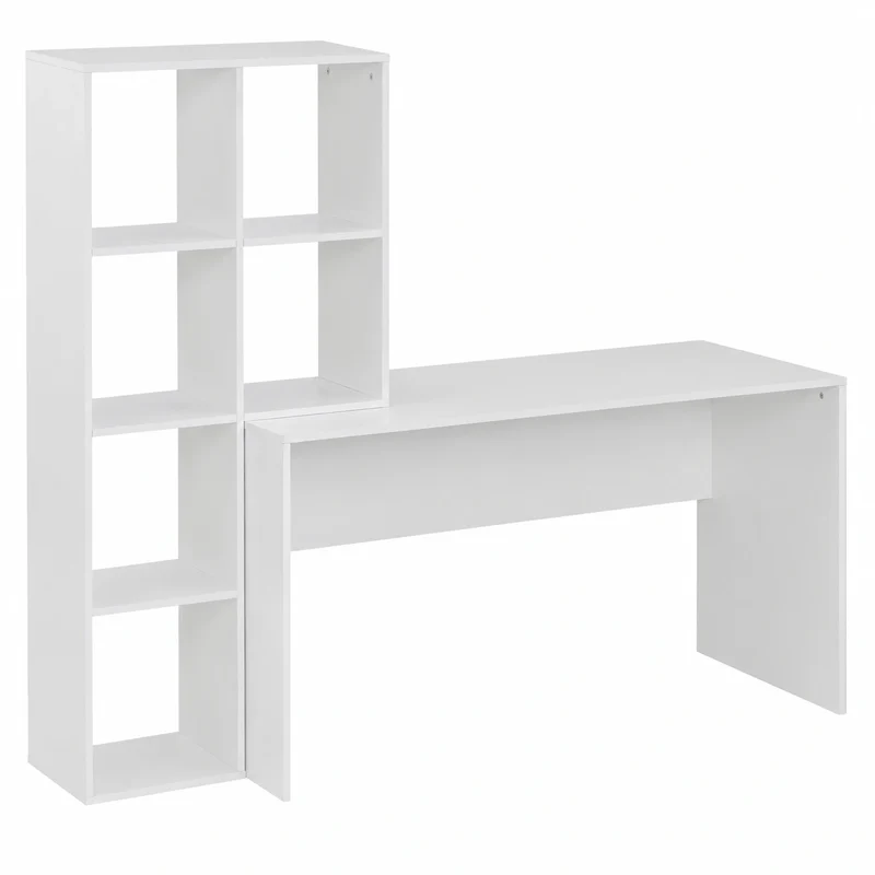 Moderner Schreibtisch mit Regal Weiß 170x60 cm, Computertisch mit 6 Ablagen für Homeoffice