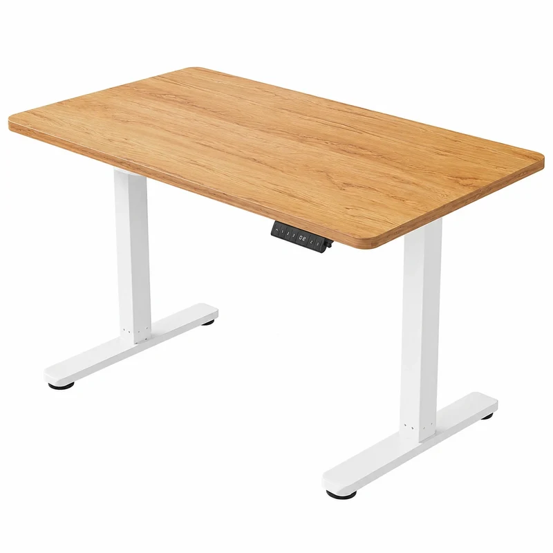 Elektrisch höhenverstellbarer Schreibtisch mit USB-Anschlüssen, 120x60cm, Steh-Sitz-Funktion, hellbraun