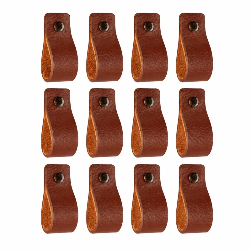Hochwertige Ledergriffe in Cognac - 12 Stück - 12,5 x 2,5 cm - Perfekt für Schränke und Türen