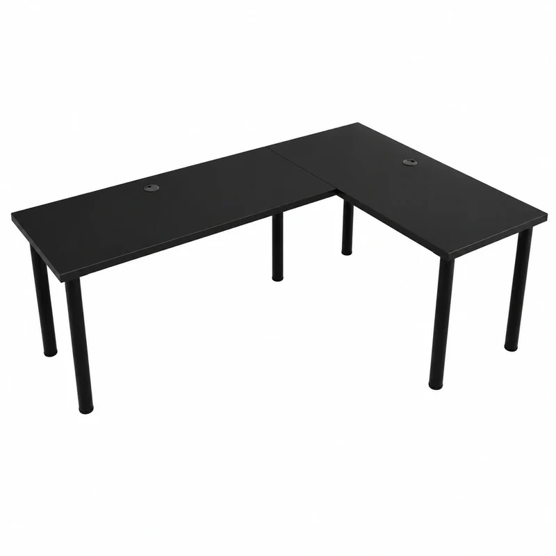 Moderner L-förmiger Schreibtisch, Eck-Bürotisch für Gamer, flexibel montierbar, Schwarz, Europäische Herstellung