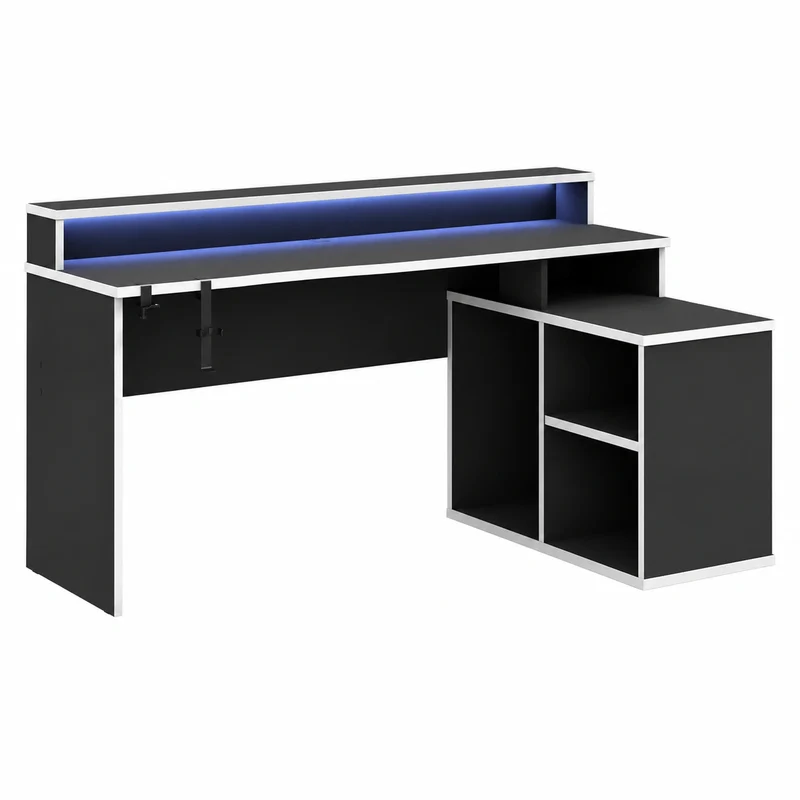 Moderner Computertisch 200 cm Weiß/Schwarz, Holzwerkstoff