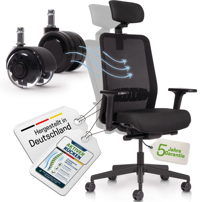 YOS S5 Bürostuhl mit Kopfstütze & Blade Wheels, Schreibtischstuhl