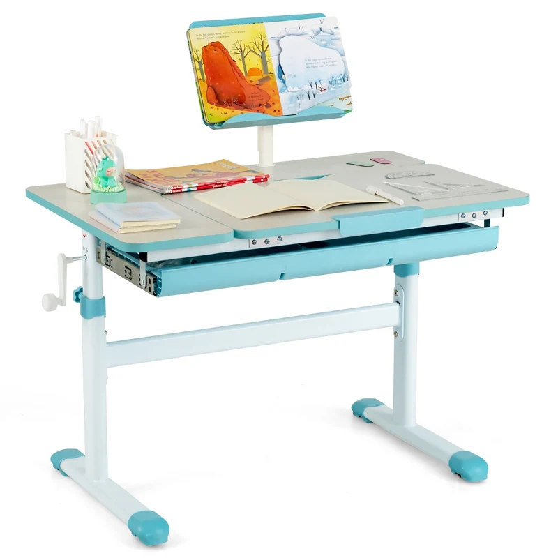 Costway - Schreibtisch Kinder, Stabil, Höhenverstellbares Kinderschreibtisch, Tischhöhe von 51 cm bis 73 cm, Blau