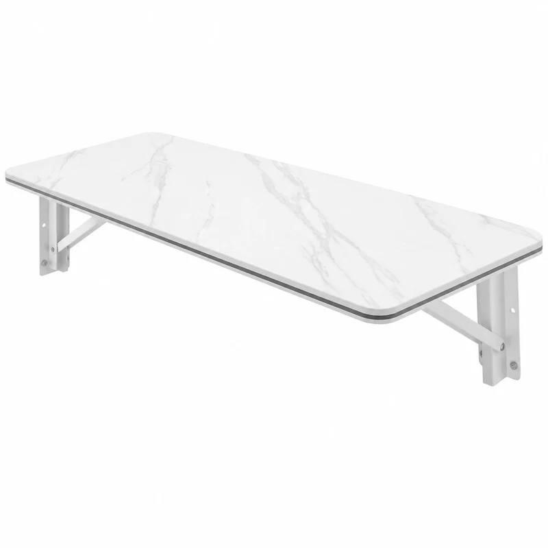 Kompakter Wandklapptisch für Büro und Küche, 80x40 cm, Weiß, Belastbar bis 30 kg