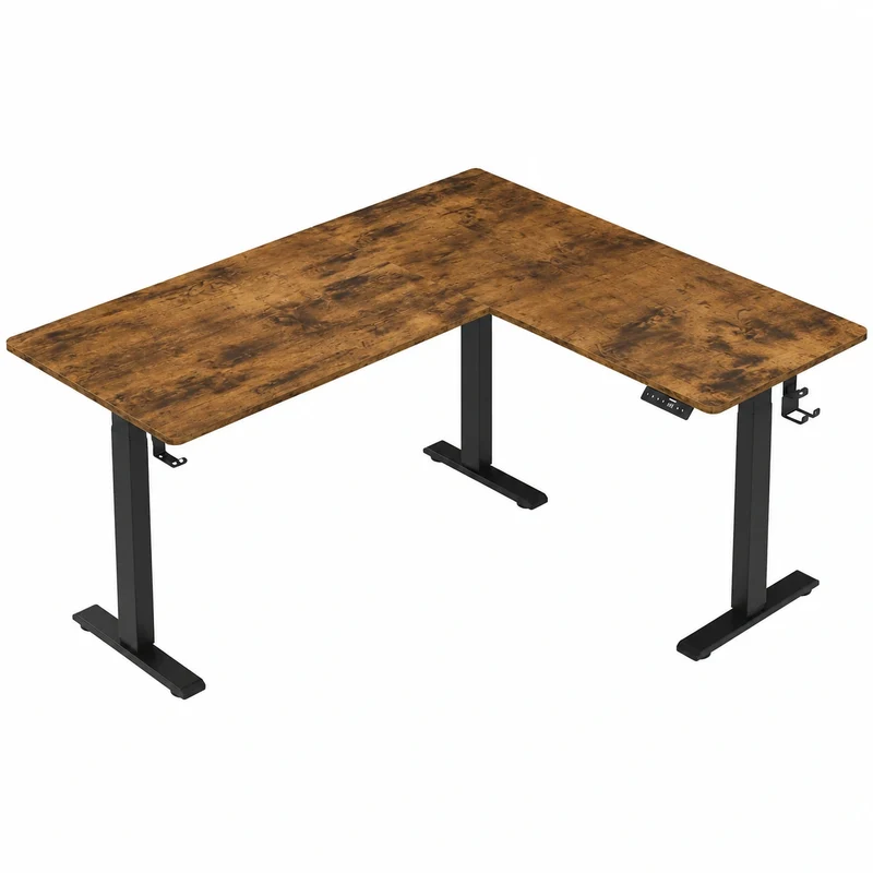 Elektrisch Höhenverstellbarer Eckschreibtisch L-Form, 190x150 cm, mit Kabelmanagement, für Büro und Gaming, Rustikales Braun