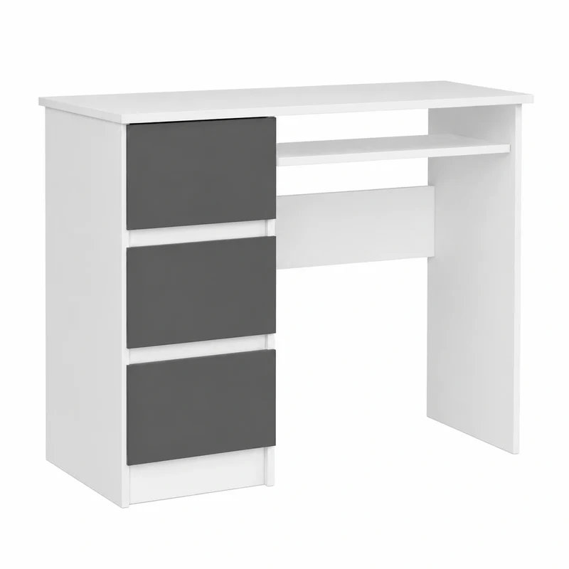 Moderner AKORD Bürotisch mit 3 Schubladen, 90 cm, Weiß/Graphitgrau