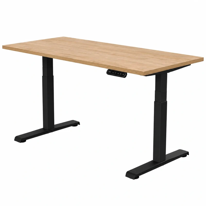 boho office® Elektrisch höhenverstellbarer Schreibtisch 160 x 80 cm – Mit Memory-Funktion und Kollisionsschutz – Schwarzes Grundgestell und Wildeiche Tischplatte