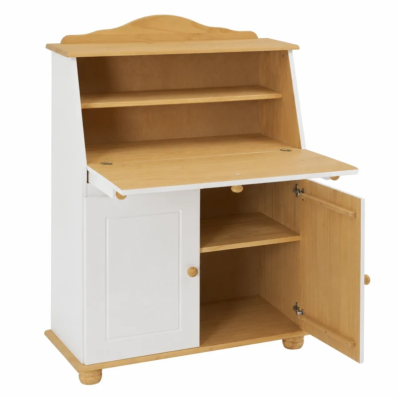 IDIMEX Klappsekretär David aus massivem Kiefernholz, Weiß/Braun - Landhausstil-Schreibtisch mit Stauraum, ideal für Büro oder Wohnzimmer