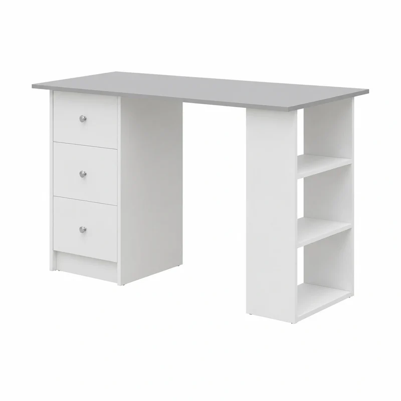 Moderner Schreibtisch Lemberg mit Stauraum, 120x49x72cm, Weiß/Hellgrau