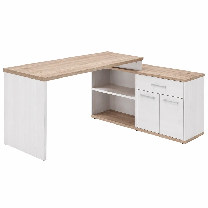 Moderner Eckschreibtisch ROMANCE in Lärche-Optik, San Remo – Geräumiger Bürotisch mit Stauraum, 177x76x130 cm
