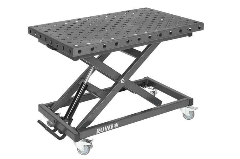 RUWI Montage- und Schweißtisch Hubtisch 1200 × 800 mm, Lochplatte Ø 28 mm