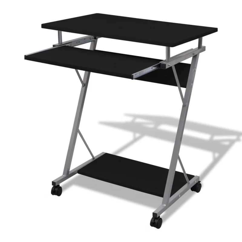 vidaXL – Computertisch mit ausziehbarer Tastaturablage und mobilem Untergestell, 60 × 40 × 74 cm, Schwarz