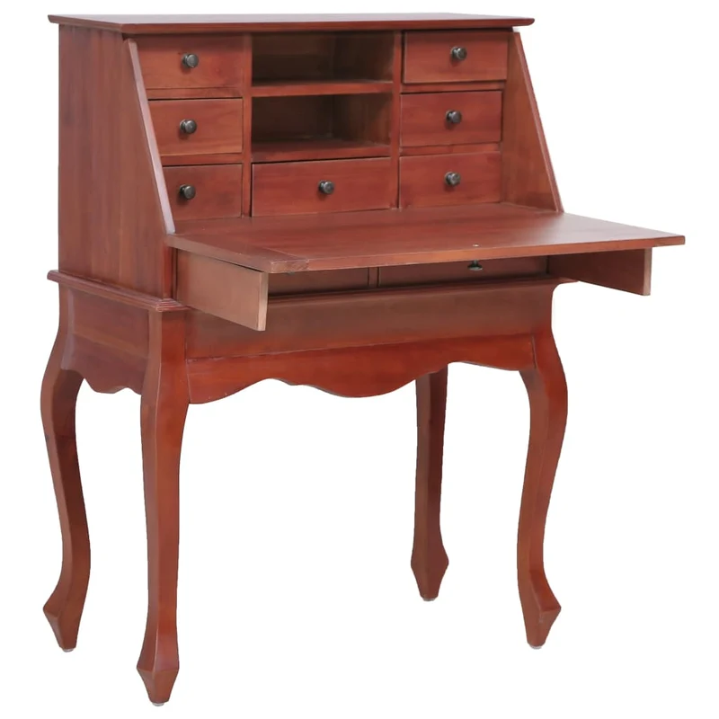 vidaXL - Sekretär, Kleiner Schreibtisch, 78×42×103 cm, Mit 9 Schubladen, 2 offenen Fächern und einer Klappschreibtafel, Massivholz Mahagoni, Braun