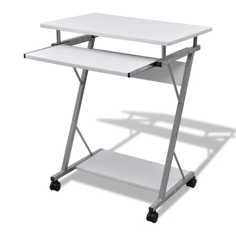 vidaXL - Schreibtisch, Kleiner Schreibtisch, Bürotisch, Laptoptisch, Schreibtisch Holz, Computerwagen, Laptoptisch auf Rollen, Weiß