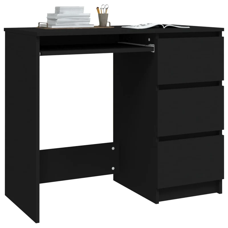 vidaXL - Schreibtisch, Schreibtisch Weiß, Schreibtisch Holz, Schreibtisch Schmal, 90x45x76 cm, Schreibtisch mit Schubladen, Schwarz