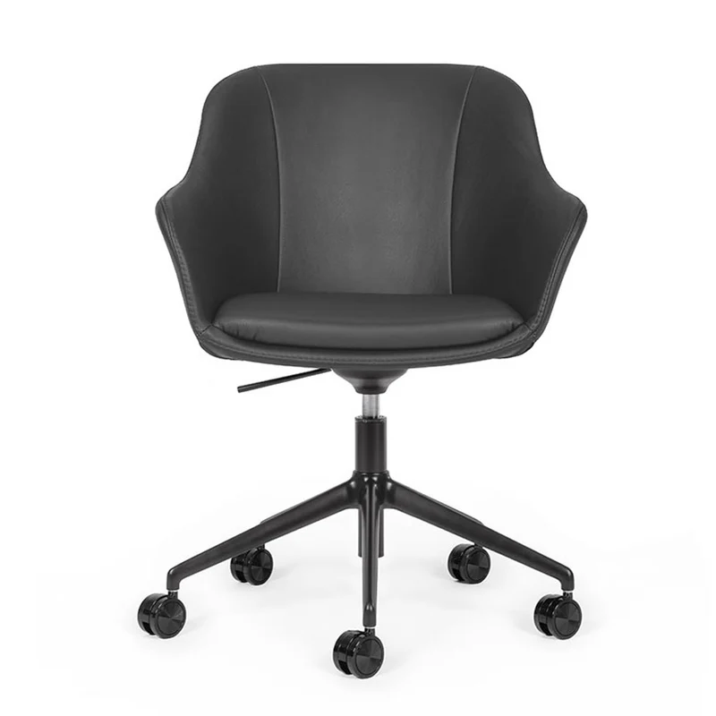 lento Smart Cosy D high Leder | Gestell schwarz & Alu | Konferenzstuhl | Echtleder | Wippfunktion & Rollen