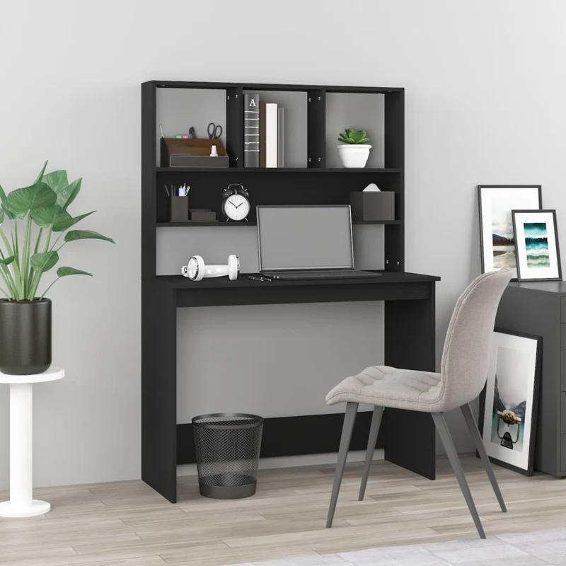 vidaXL - Schreibtisch, Schreibtisch klein, Schreibtisch mit Regal, Schwarz, 102x45x148 cm, Holzwerkstoff