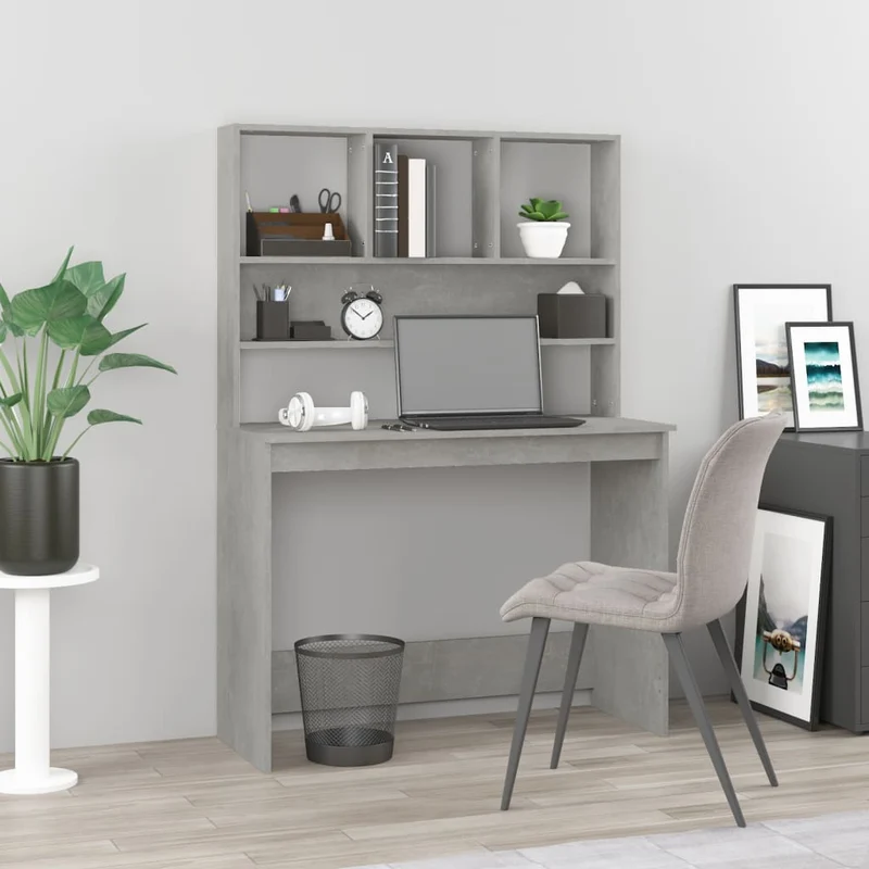 vidaXL - Schreibtisch, Schreibtisch mit Stauraum, Schreibtisch Holz, Kleiner Schreibtisch, Schreibtisch mit Regal, 102x45x148 cm, Betongrau