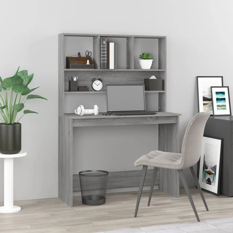 vidaXL – Schreibtisch mit Regal und Stauraum, 102 × 45 × 148 cm, Holzwerkstoff, Grau Sonoma