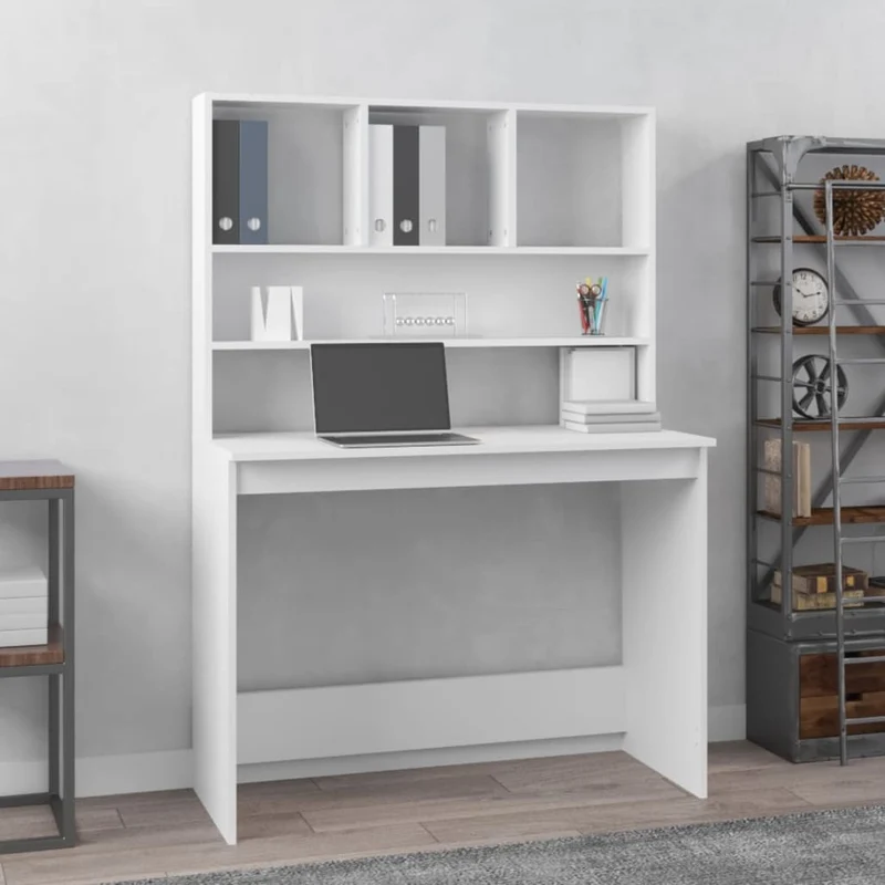 vidaXL - Schreibtisch, Schreibtisch mit Stauraum, Schreibtisch weiß, Schreibtisch Holz, Schreibtisch mit Regal, 102x45x148 cm, Holzwerkstoff, Weiß