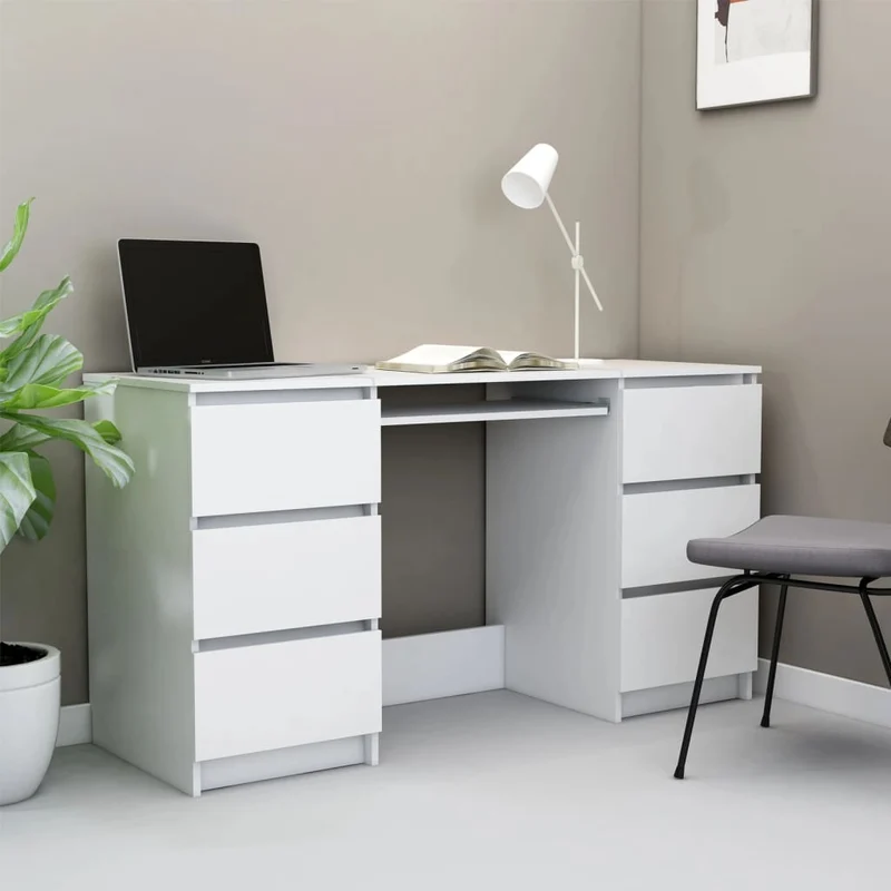 vidaXL - Schreibtisch, Computertisch, Schreibtisch Weiß, Schreibtisch Holz, 140x50x77 cm, Schreibtisch mit Schubladen, 6 Schubladen, Holzwerkstoff