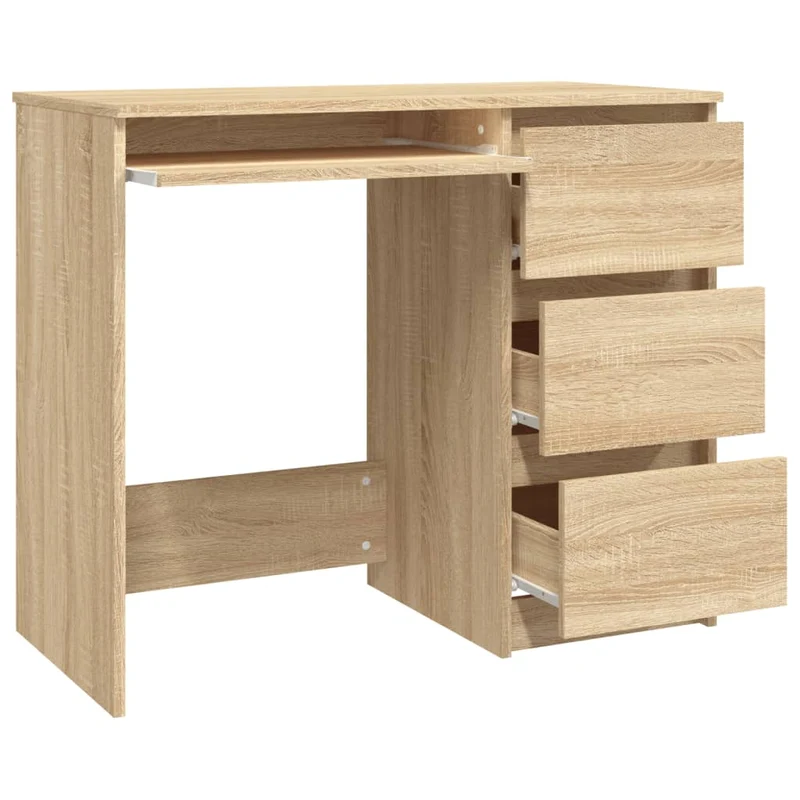 vidaXL – Schmaler Schreibtisch mit 3 Schubladen, 90 × 45 × 76 cm, Holzwerkstoff, Sonoma-Eiche