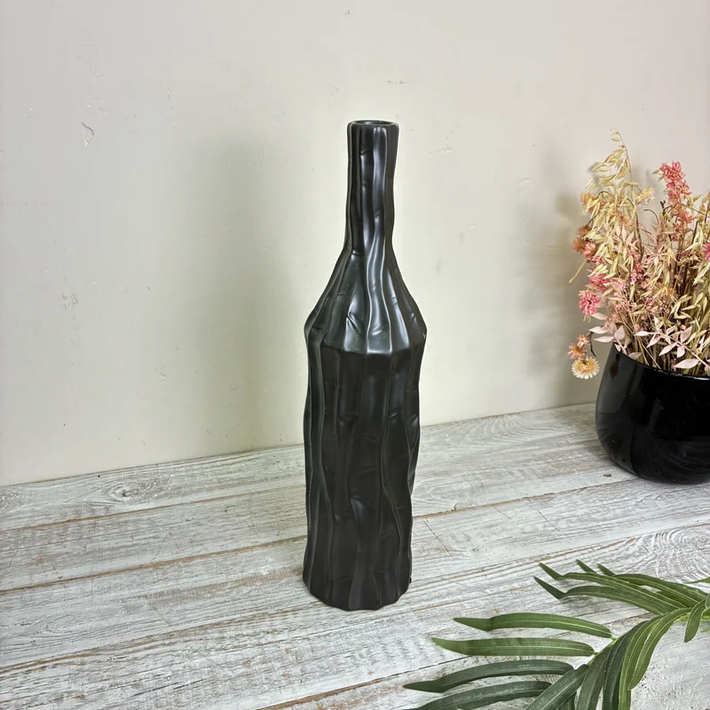PTMD Vase Finne Flaschenvase Keramik S 47cm Anthrazit Schwarz Deko