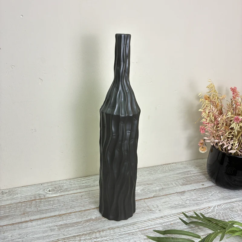 PTMD Vase Finne Flaschenvase Keramik L 61cm Anthrazit Schwarz Deko