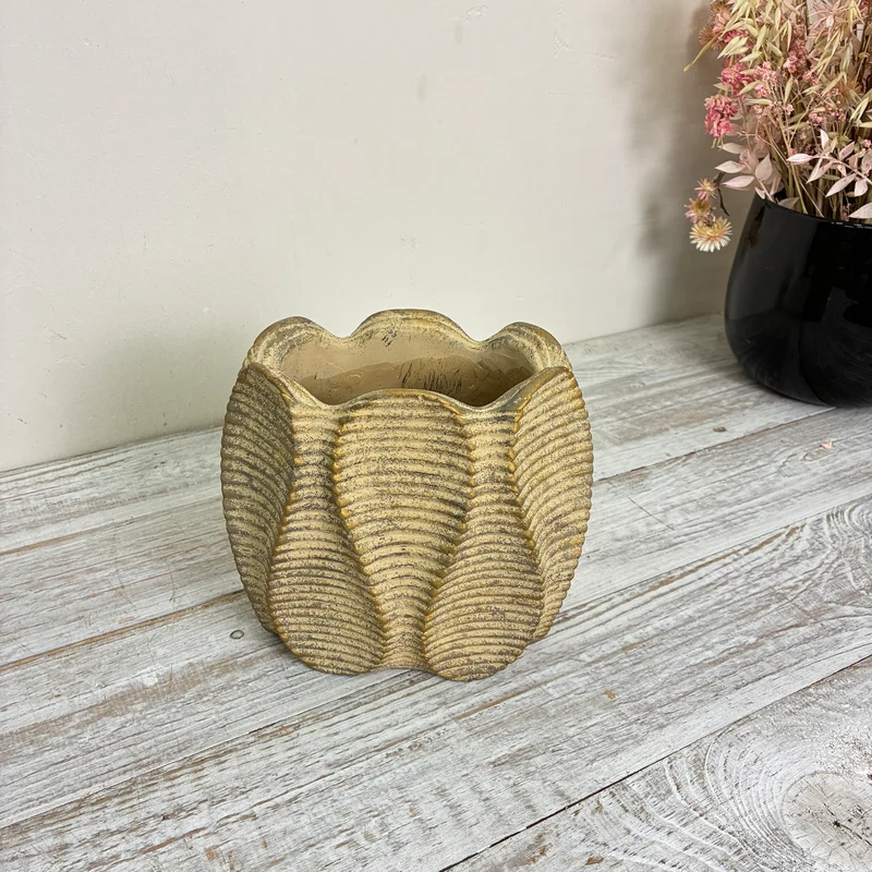 PTMD Pflanztopf Übertopf Tulpenform Keramik Beige Braun 18cm Natur Blumentopf