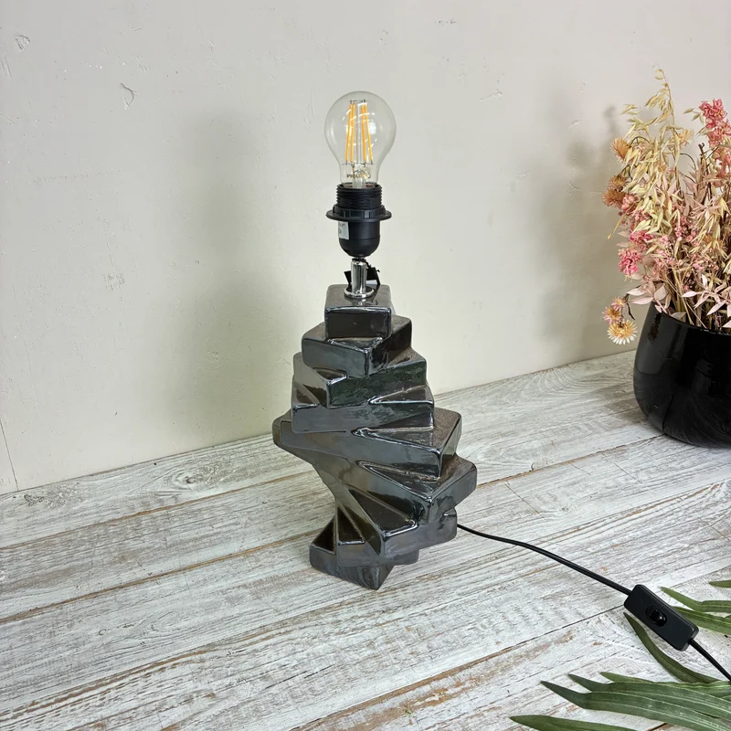PTMD Design Tischlampe Wendeltreppe Keramik 38cm EU Stecker Schwarz Lampe