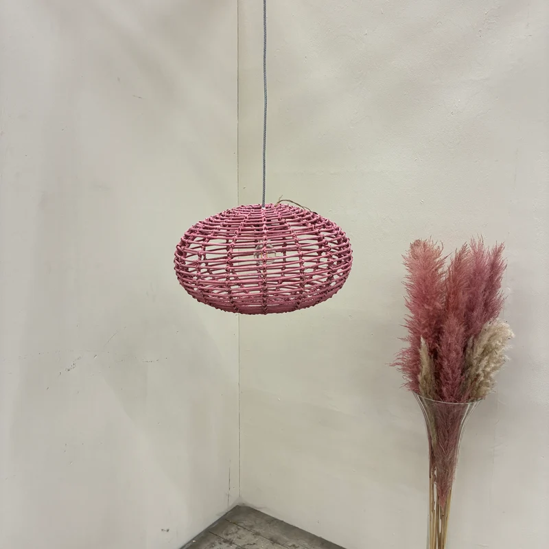 KidsDepot Hängelampe Pumpkin Pendelleuchte Rattan Rosa Lampe
