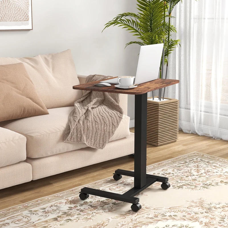 Vinsetto – Pneumatisch höhenverstellbarer Laptoptisch auf Rollen, 68–108 cm, bis 40 kg, Rustikal-Braun/Schwarz