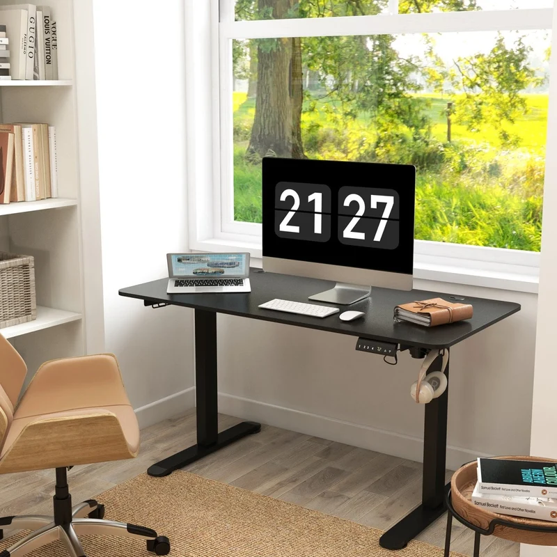 Vinsetto - Höhenverstellbarer Schreibtisch Elektrisch, 140x70 cm, Bürotisch, Computertisch, mit 4 Memory-Voreinstellungen, mit Haken, Schwarz