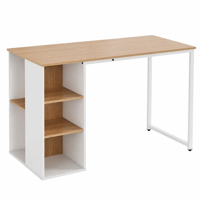 Moderner Computertisch mit 5 Fächern, 115 x 59 cm Bürotisch, robuster Metallrahmen, ideal für Arbeitszimmer & Schlafzimmer