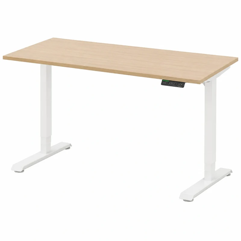 Höhenverstellbarer Schreibtisch Ergotopia Desktopia Pro X – Ergonomischer Stehtisch für Büro und Home Office, Ahorn mit weißem Gestell, 180 x 80 cm