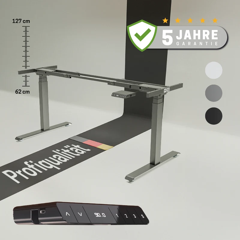 YOS T5 Höhenverstellbares Schreibtisch Gestell | Tischgestell | bis 129,5 cm | 3 Farben