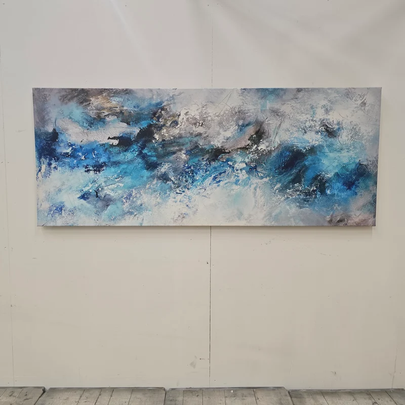 Wandbild Kunstdruck 200x80 Blau-Weiß Leinwand Abstraktes Design Deko