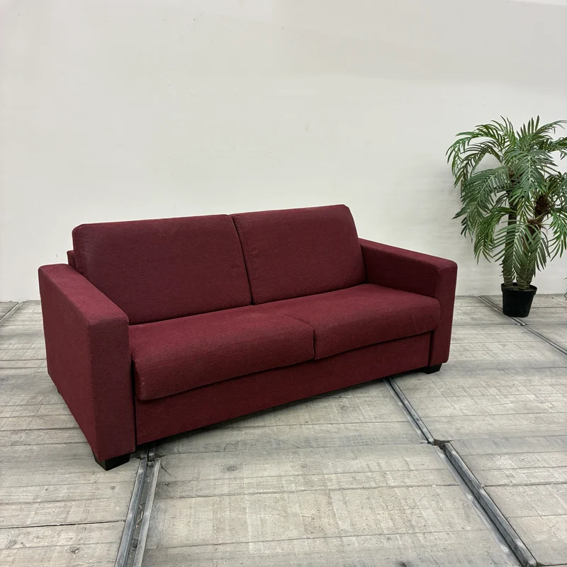 Schlafsofa 2-Sitzer Ausziehbar 190x80 Weinrot Textil Matratze Sofa Gebraucht