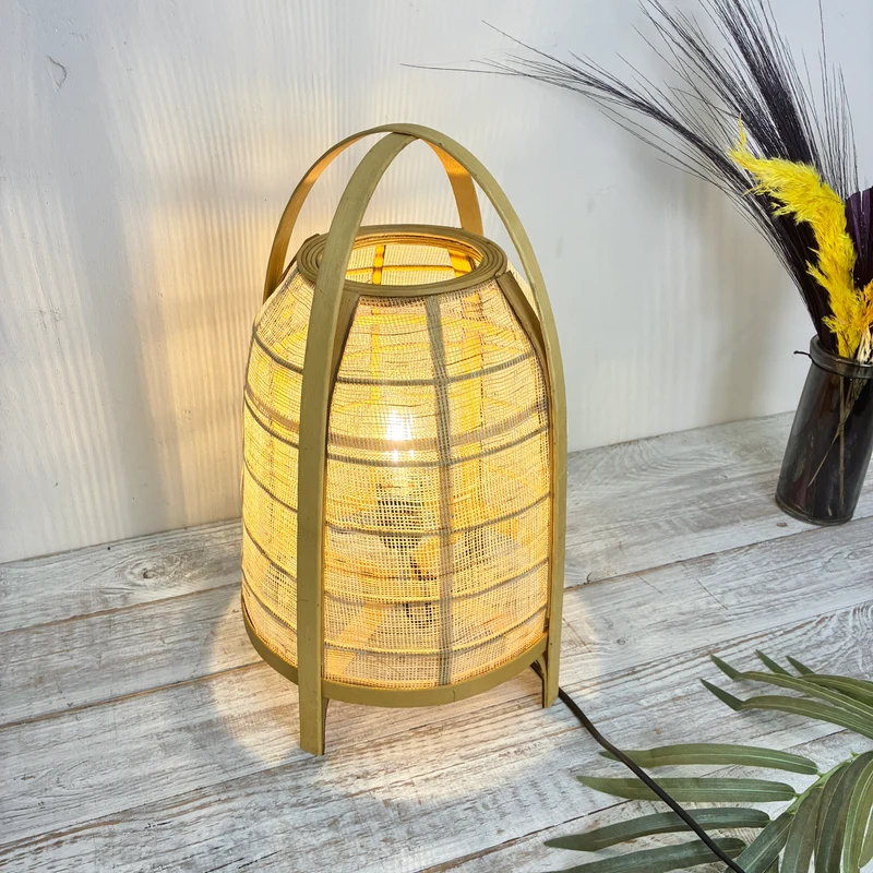 KidsDepot Tischlampe Boho Bambus Rattan Jute Natur