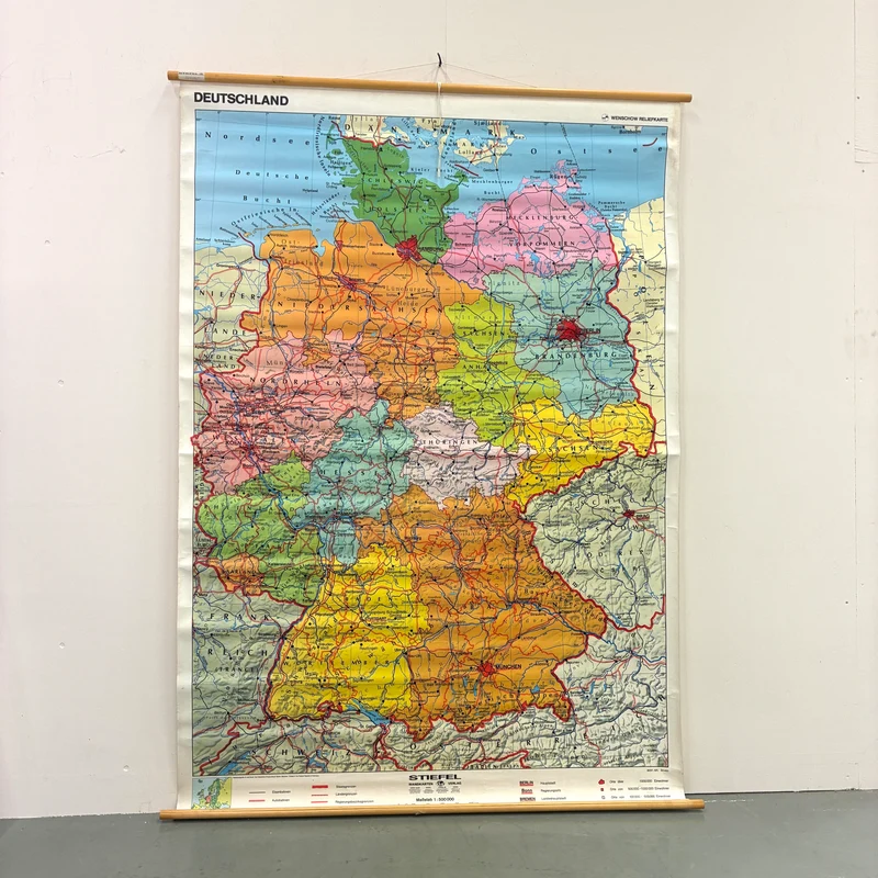 Vintage Schulkarte – Deutschland (Wenschow Reliefkarte) – Geografie Lehrtafel Rollbild
