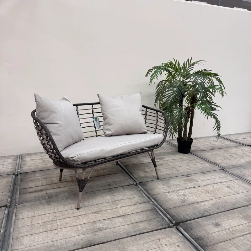 Outdoor Sofa Grau Rattan 2 Sitzer Gartensofa Couch