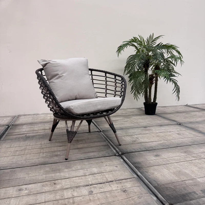 Outdoor Sessel Grau Beige Rattan Gartensessel Wetterfest