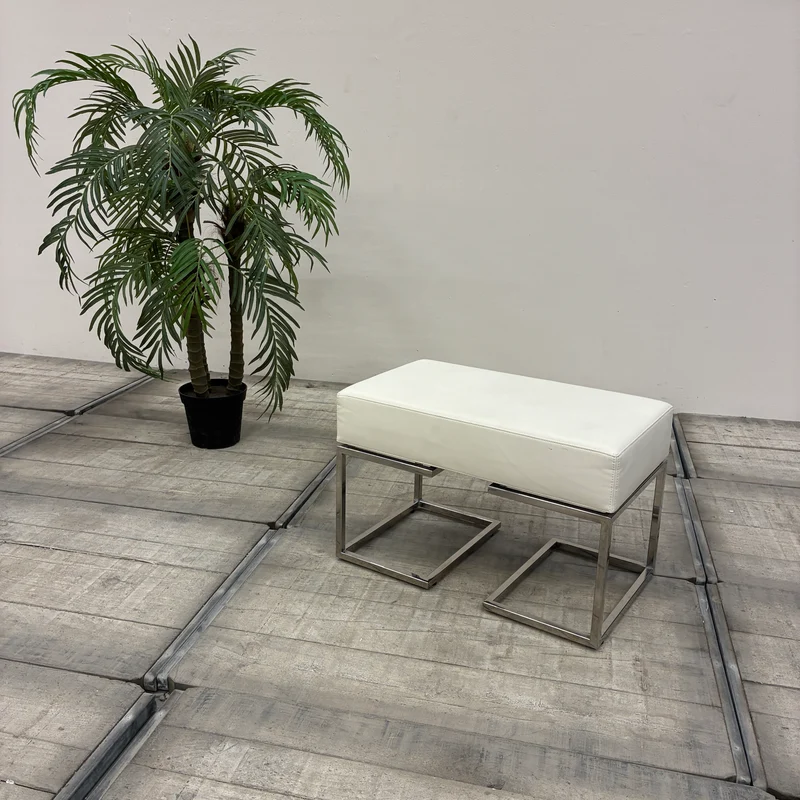 Sitzbank Hocker Leder Creme Weiß 75cm Edelstahl Chrom Gebraucht