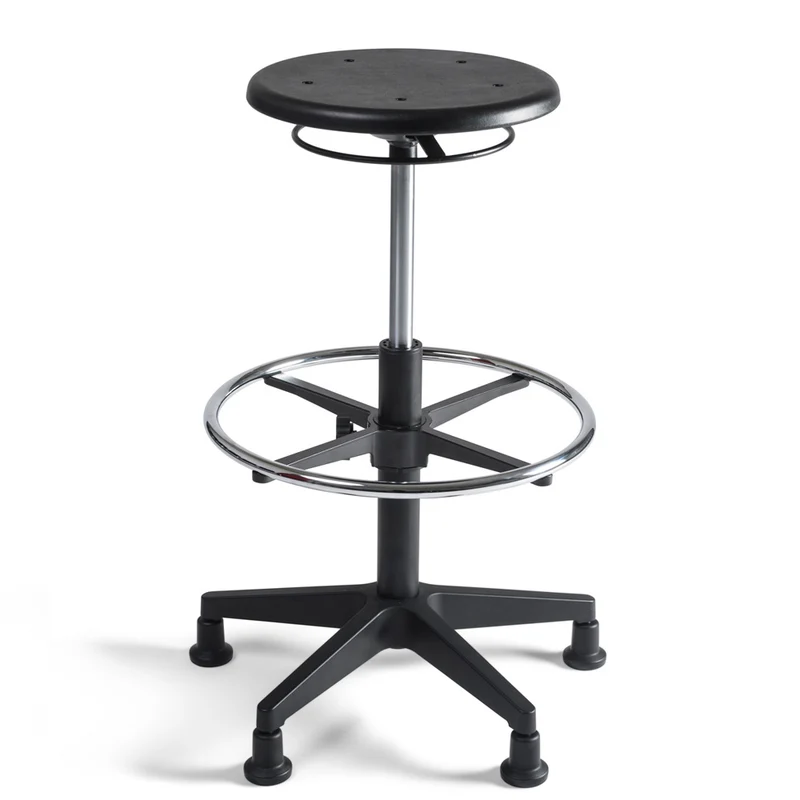 Arbeitshocker Hocker - PU Sitz - hoch mit Fußring - Ringmechanik
