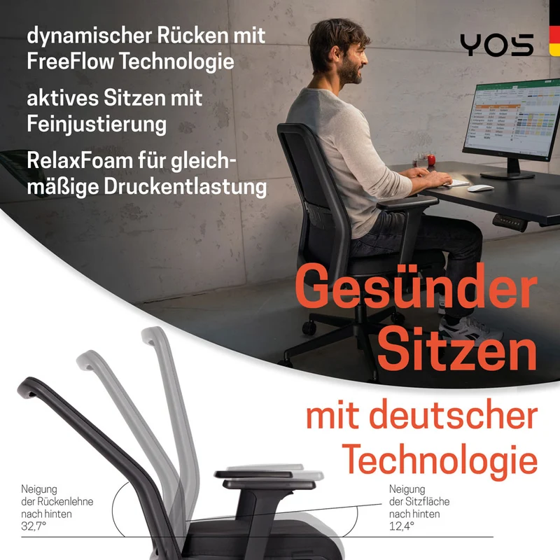 YOS S4 ergonomischer Bürostuhl | Aktiver Rücken gegen Rückenschmerzen