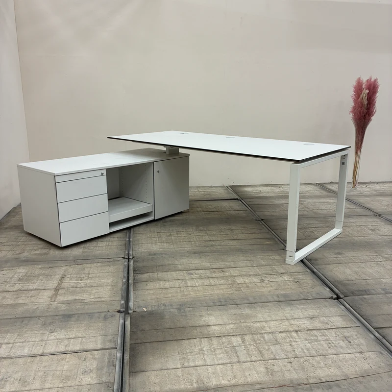 PLANMÖBEL Winkelschreibtisch Mit Sideboard Weiß Schreibtisch 200x90 Weiß Büro Tisch Gebraucht