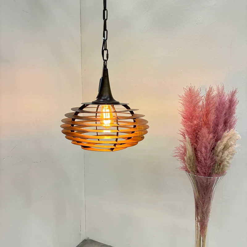 PTMD Hängeleuchte Norris Metall Hängelampe 40cm Lamellendesign Bronze Industrial Lampe