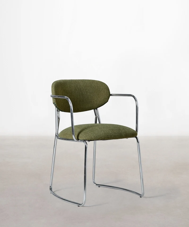 Silla de Comedor de Tela y Metal con Reposabrazos Moritz Arms