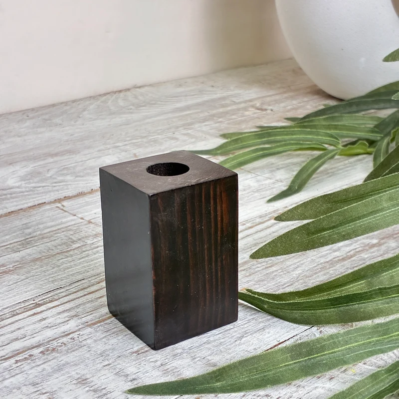 Kerzenständer Dunkelbraun Holz Block Quader Kerzenhalter Stabkerze Deko